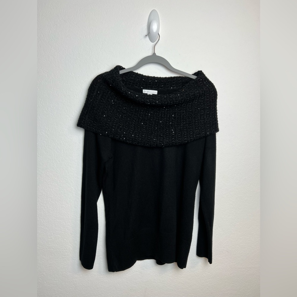 New York & Company Black Sequin Off Shoulder Sweater Holiday Party Evening